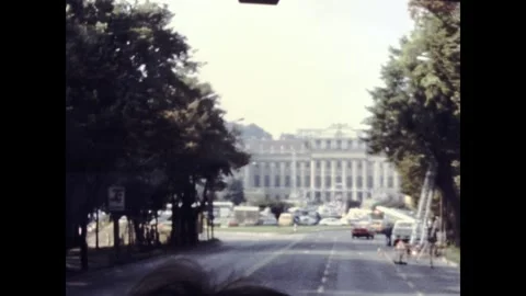 Austria 1980s, Large architecture view from bus front glass Stock Footage 271121923