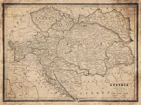 Austria  19th Century Map Stock Illustration
