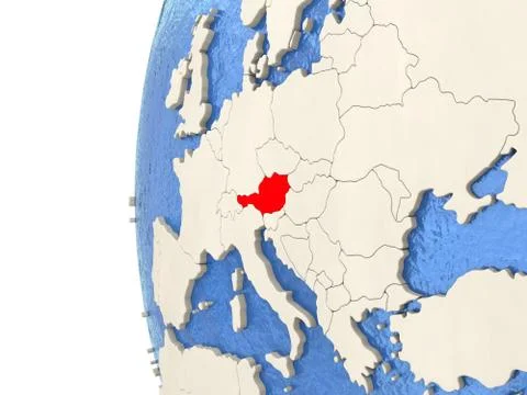 Austria on 3D globe Stock Illustration