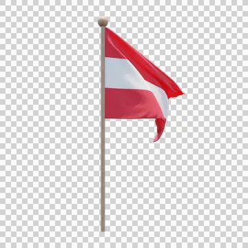 Austria 3d illustration flag on pole. Wood flagpole Stock Illustration