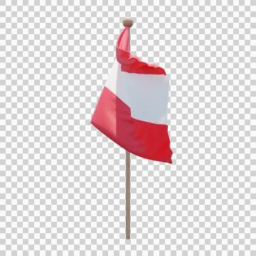 Austria 3d illustration flag on pole. Wood flagpole Illustrazione stock