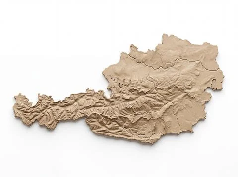 Austria 3d map geographic relief isolated on white background physical over.. Stock Photos