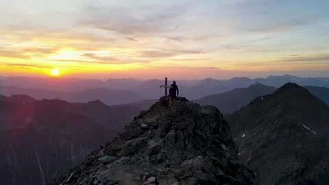 Austria Alpine Sunset Landscape, Cinematic Panorma Aerial View Stock Footage 321522035