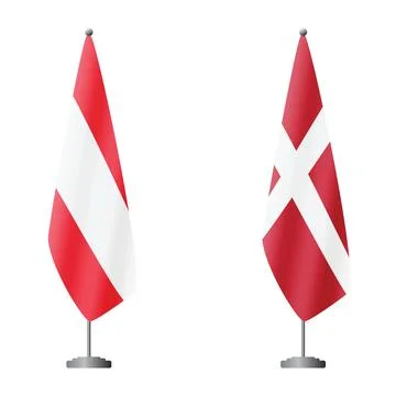 Austria and Denmark flags on flagpoles for official ceremonies and meetings Stock Illustration