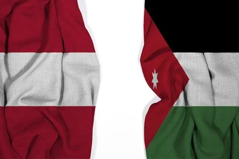 Austria And Jordan Flags Draped Together On Silk Fabric Representing Diplomacy A Stock Photos