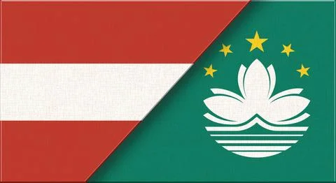 Austria and Macau flags together as symbol of international relations on fabr Stock Illustration