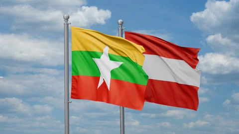 Austria and Myanmar two flags Stock Footage 270056985