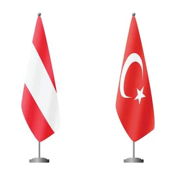 Austria and Turkey flags on flagpoles for official ceremonies and meetings Stock Illustration