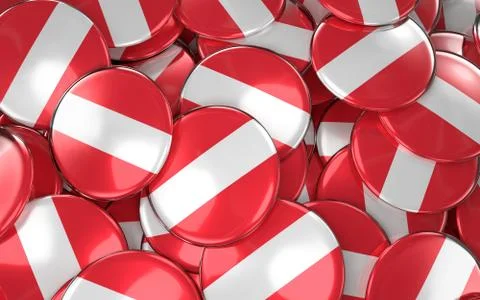 Austria Badges Background - Pile of Austrian Flag Buttons. Illustrazione stock