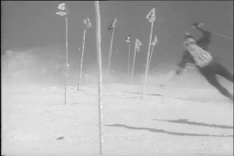 Austria beats France first ski event of Olympic season December 1967 Stock Footage 269777953