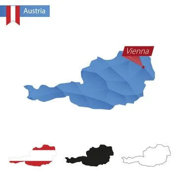 Austria blue Low Poly map with capital Vienna. Stockillustratie
