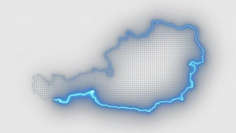 Austria Blue Neon Map Loop Animation on Transparent Background Glowing Country Vídeo Stock 335945535