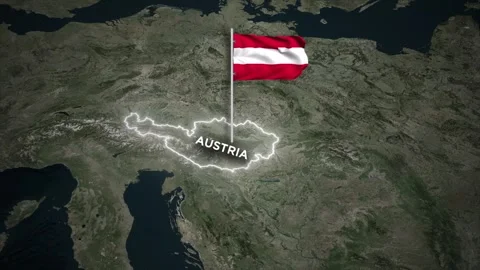 Austria Border Map with Waving of Austria National Flag animation on World Map Видео 330491747