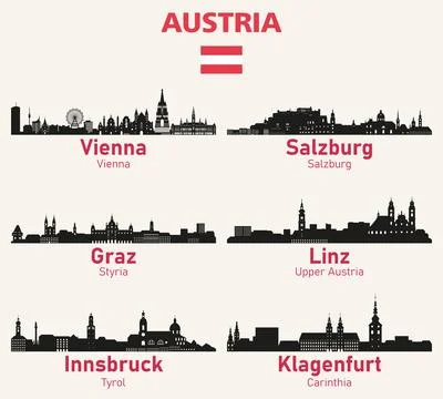 Austria cities skylines silhouettes vector set Stock Illustration