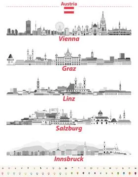 Austria cities skylines vector illustrations set Illustrazione stock