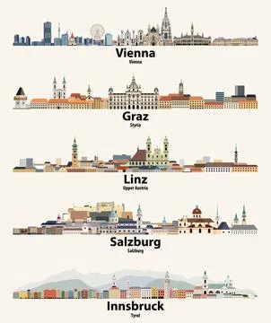 Austria cities skylines vector illustrations set Stock Illustration