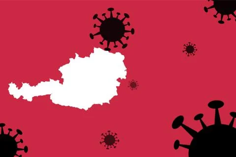 Austria corona virus update with  map on corona virus background,report new c Illustrazione stock