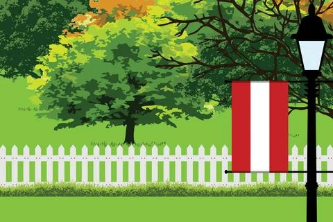 Austria Day Trees Lamp Vector Illustration Stock Illustration