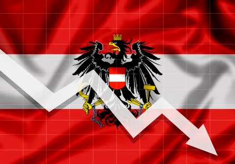 Austria EU flag with a down arrow Stock Illustration