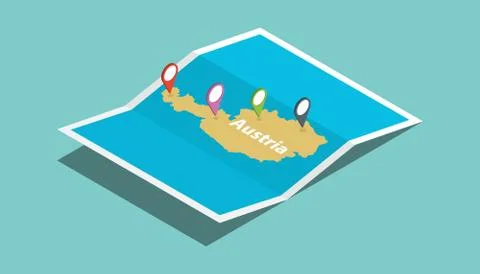 Austria explore maps with isometric style and pin location tag on top 스톡 일러스트