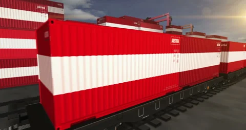 Austria export containers on cargo train wagons loop Stock Footage 331019527