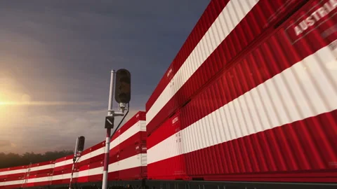 Austria export containers on cargo train wagons loop Stock Footage 331019751