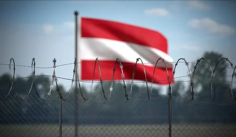 Austria - Flag and Barbed Wire Fence - 3D illustration Stock Illustration