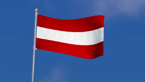 Austria flag attached to a pole and flying in the wind Stock Footage 136672895