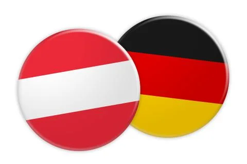 Austria Flag Button On Germany Flag Button, 3d illustration on white background Illustrazione stock