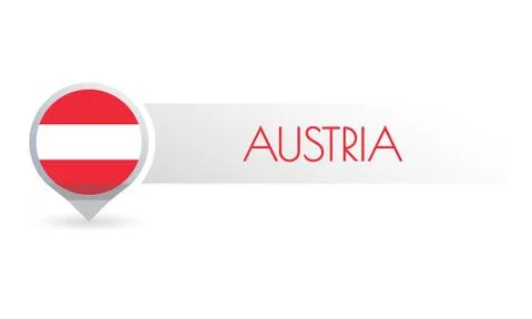 Austria flag. Circle flag button in the map marker shape. Austrian country icon, Stock Illustration