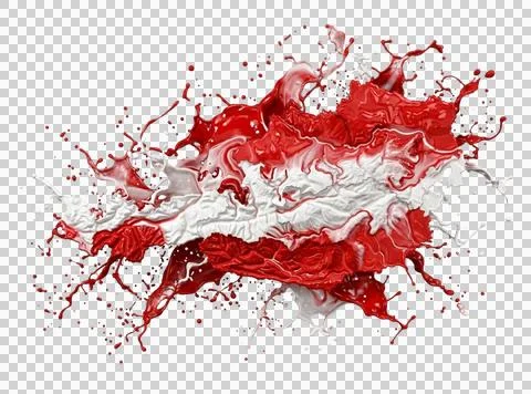 Austria flag colors displayed as liquid paint splash isolated on clean tran.. Stock Illustration