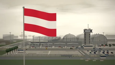 Austria Flag Flying Over Air Force Base Flight Line seamless loop Stock Footage 344848856