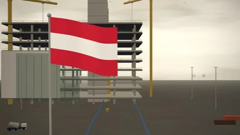 Austria Flag Flying Over Construction Site Tower Cranes seamless loop Stock-Footage 344849189