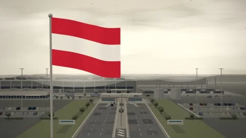 Austria Flag Flying Over Data Center Technology Campus seamless loop Stock-Footage 344849252