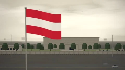 Austria Flag Flying Over Embassy Compound Perimeter Wall seamless loop Stock-Footage 345132838