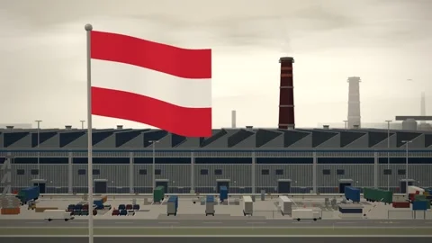 Austria Flag Flying Over Manufacturing Factory Industrial Plant seamless loop Stockbeeldmateriaal 344849306