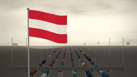 Austria Flag Flying Over Railroad Freight Rail Yard seamless loop Stock Footage 344849037