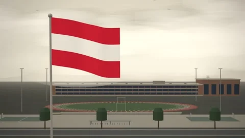 Austria Flag Flying Over School Campus Running Track seamless loop Stock Footage 345381477