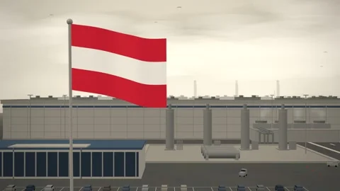 Austria Flag Flying Over Semiconductor Fabrication Plant Cleanroom seamless loop Stock-Footage 344849254