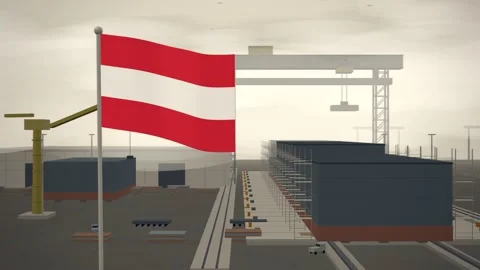 Austria Flag Flying Over Shipyard Building Berth Gantry seamless loop Vídeos de archivo 344846514