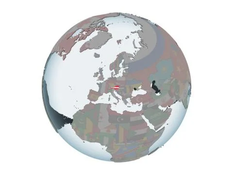 Austria with flag on globe isolated Stock Illustration