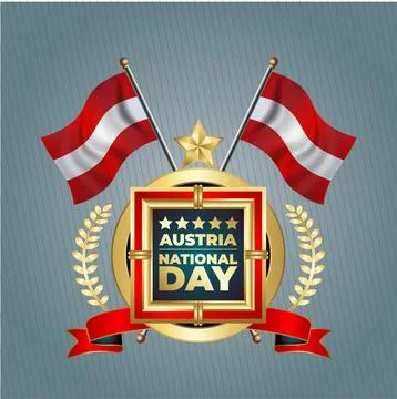 Austria flag gold circle badge Stock Illustration