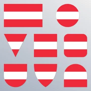 Austria flag icon set. Austrian flag button or badge in different shapes. Stock Illustration