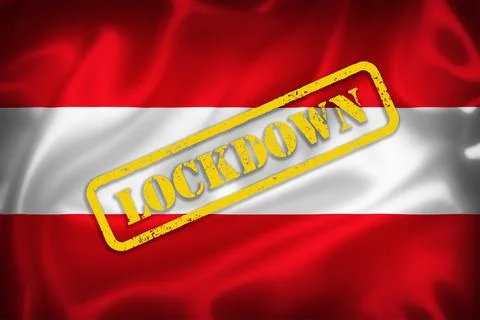 Austria flag illustration with lockdown text Foto stock