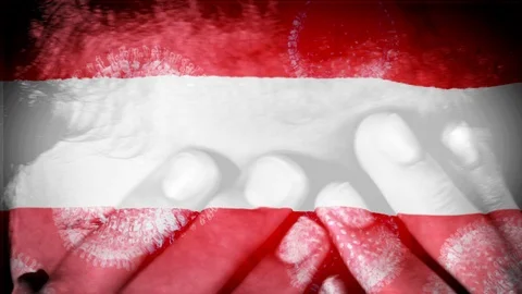 Austria flag infected with coronavirus, with hands on a teenager's forehead Stock Footage 126144436