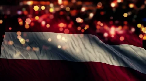 Austria Flag Light Night Bokeh Abstract Loop Animation 4K Stock Footage 47521074