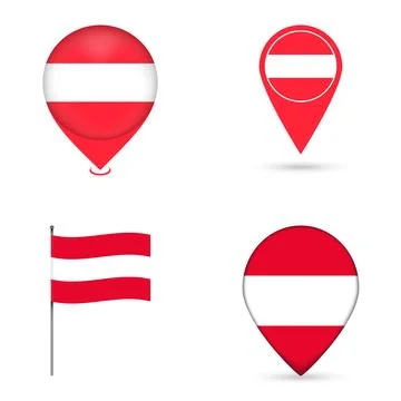 Austria Flag Map Pin Icons Set Collection. Stock Illustration