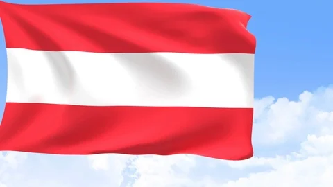 Austria flag in motion with sky and moving clouds behind. 3D rendering Stock Footage 97881192