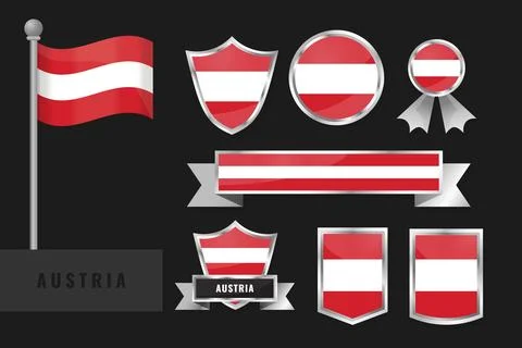 Austria flag set. Collection of Austria national emblems. Flat design of fl.. Stock Illustration