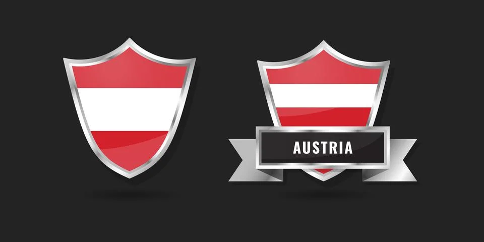 Austria Flag Shield Emblem Set, Glossy Silver Republic of Austria National .. Stock Illustration